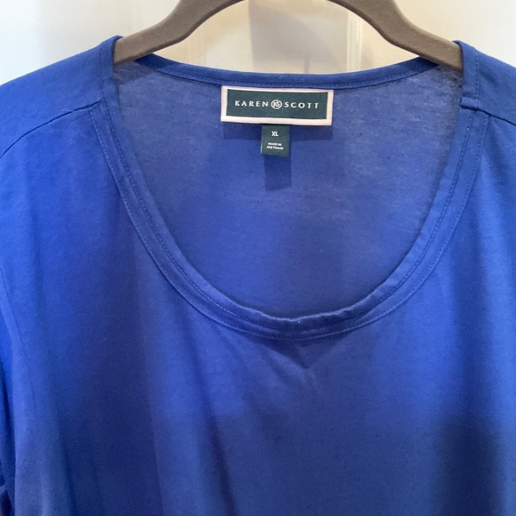 Karen Scott royal blue tee with rouched shoulder detail, XL - Picture 4 of 5